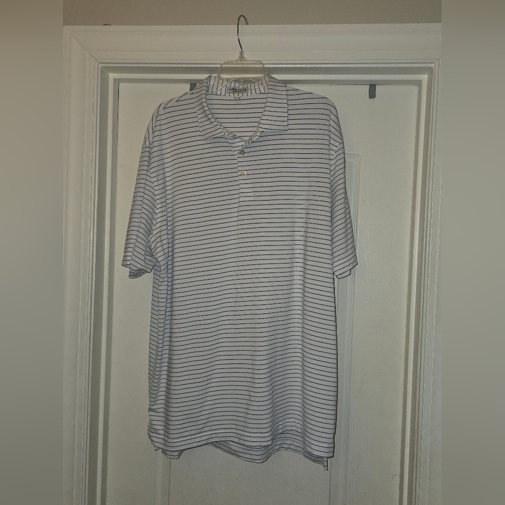 Peter Millar Striped Polo - White with Navy Stripes
